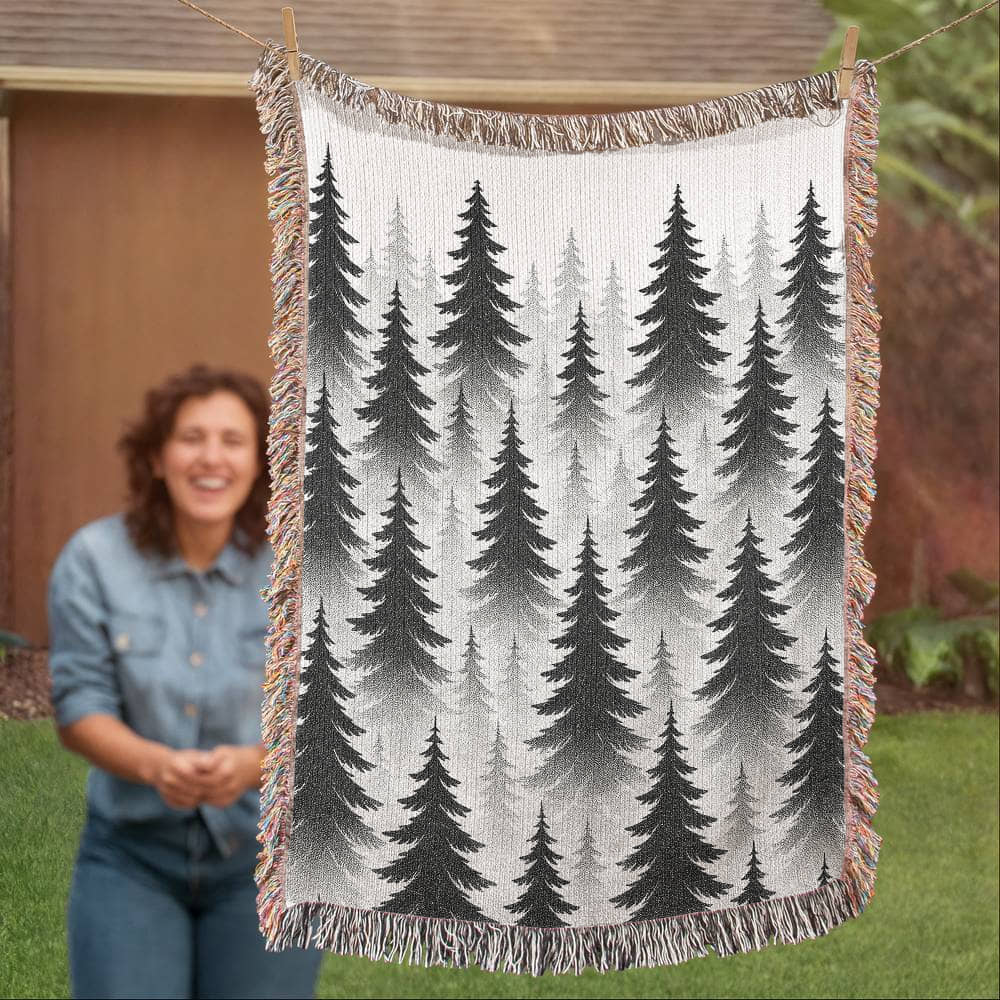 Evergreen Forest Woven Blanket – Plush and Pine