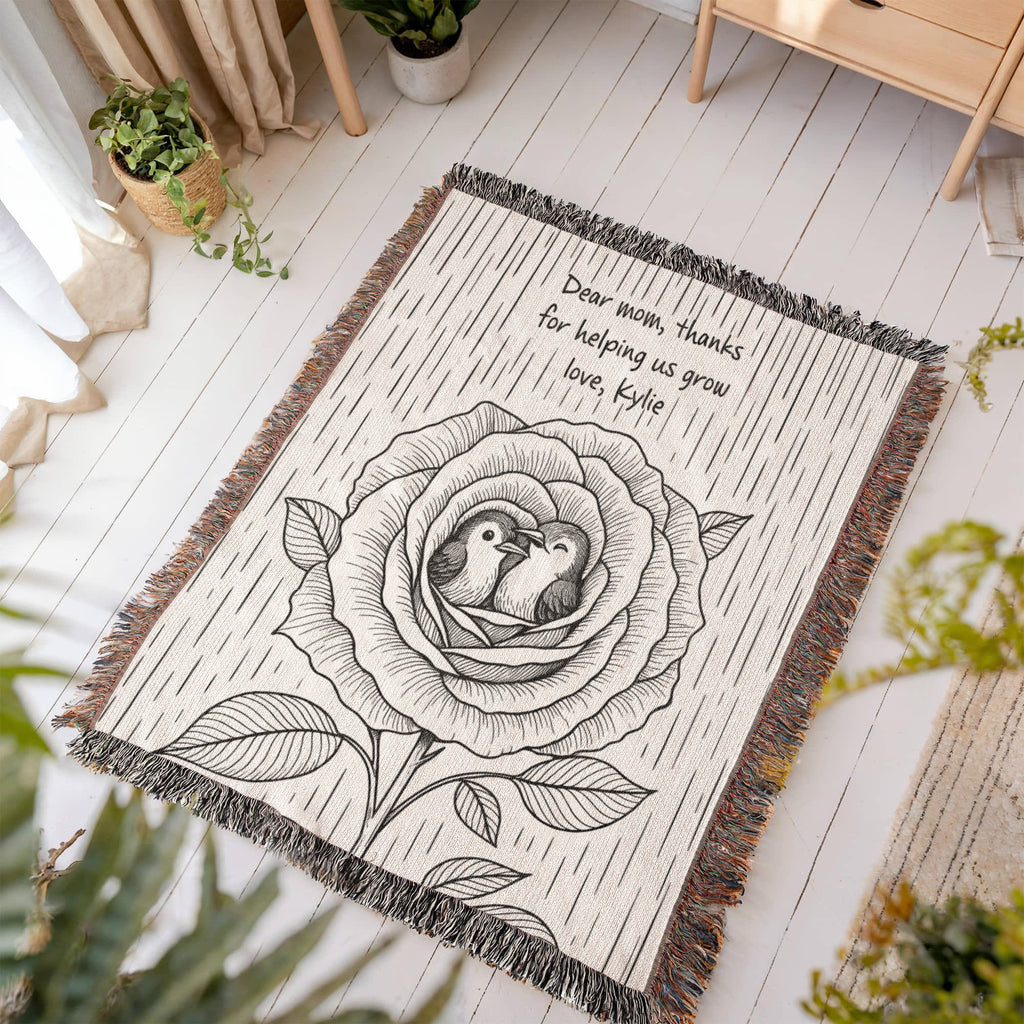 Love in Bloom – Personalized Hummingbird Rose Blanket