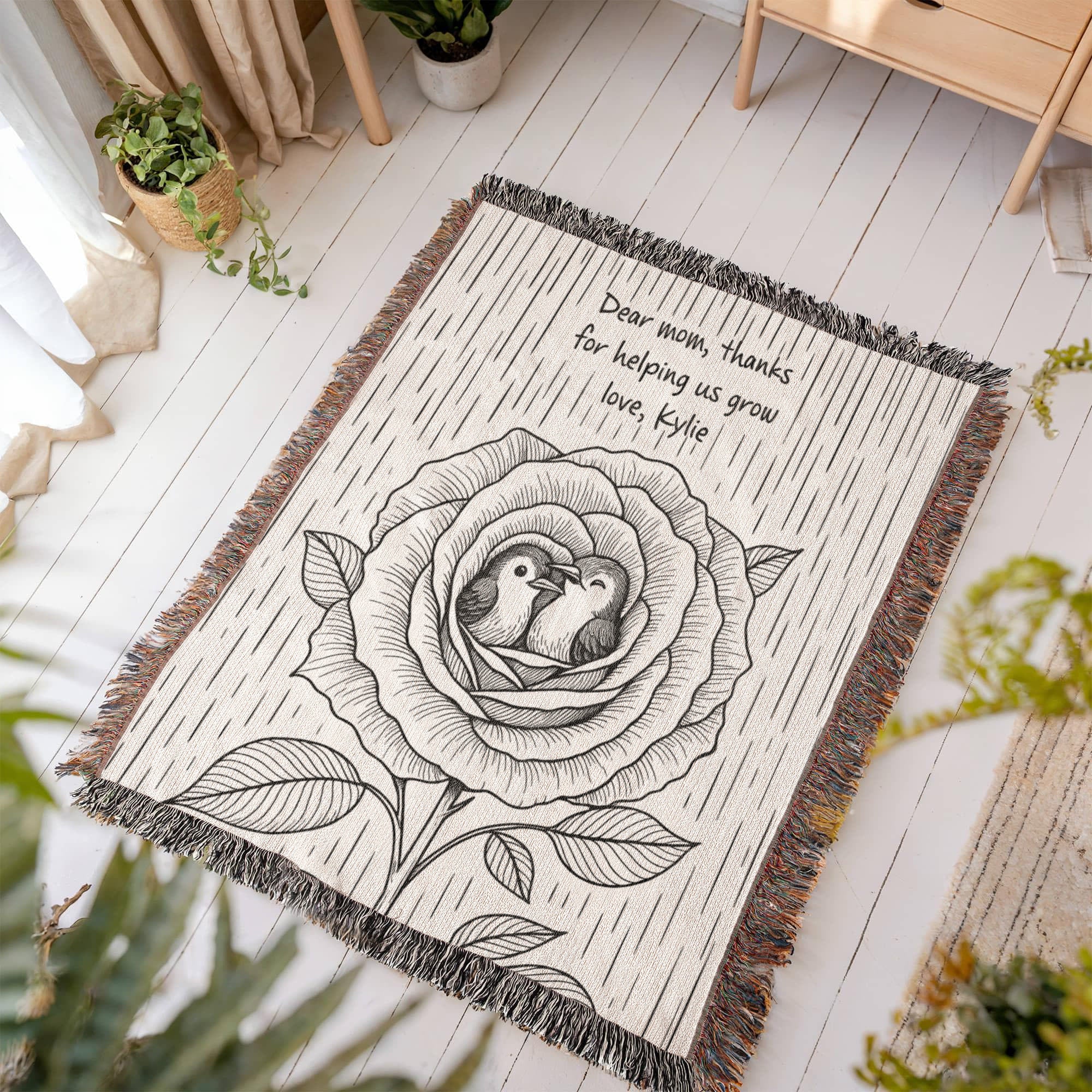 Love in Bloom – Personalized Hummingbird Rose Blanket