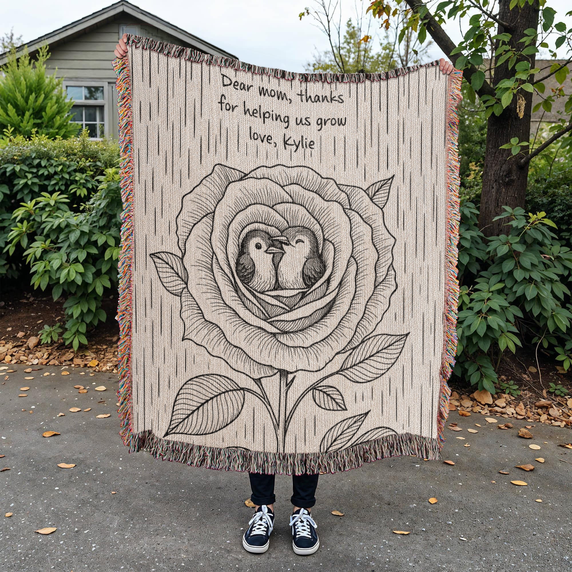Love in Bloom – Personalized Hummingbird Rose Blanket