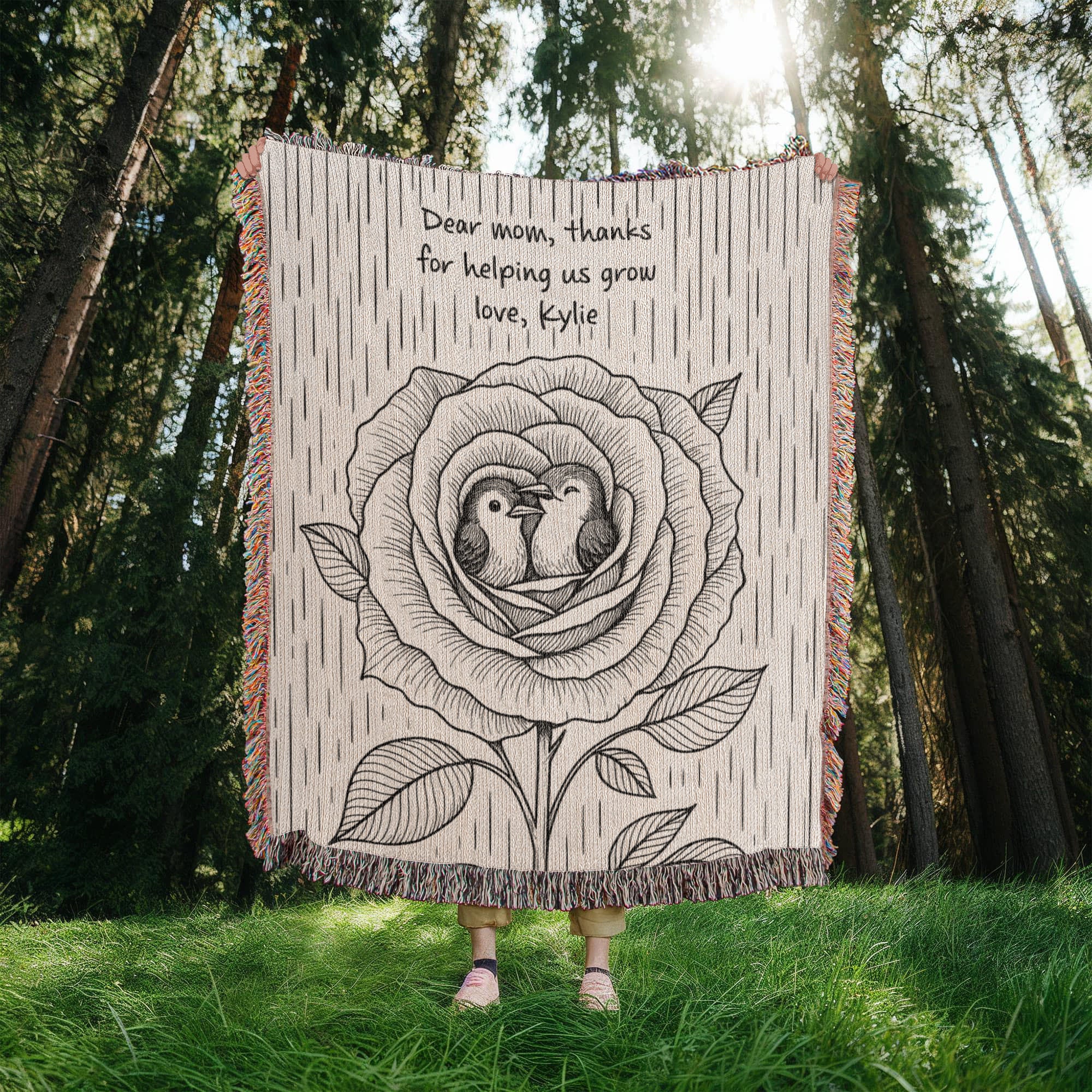 Love in Bloom – Personalized Hummingbird Rose Blanket