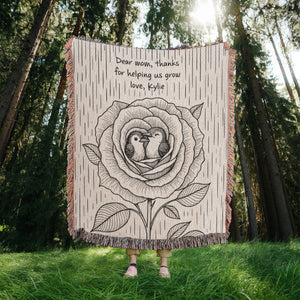 Love in Bloom – Personalized Hummingbird Rose Blanket