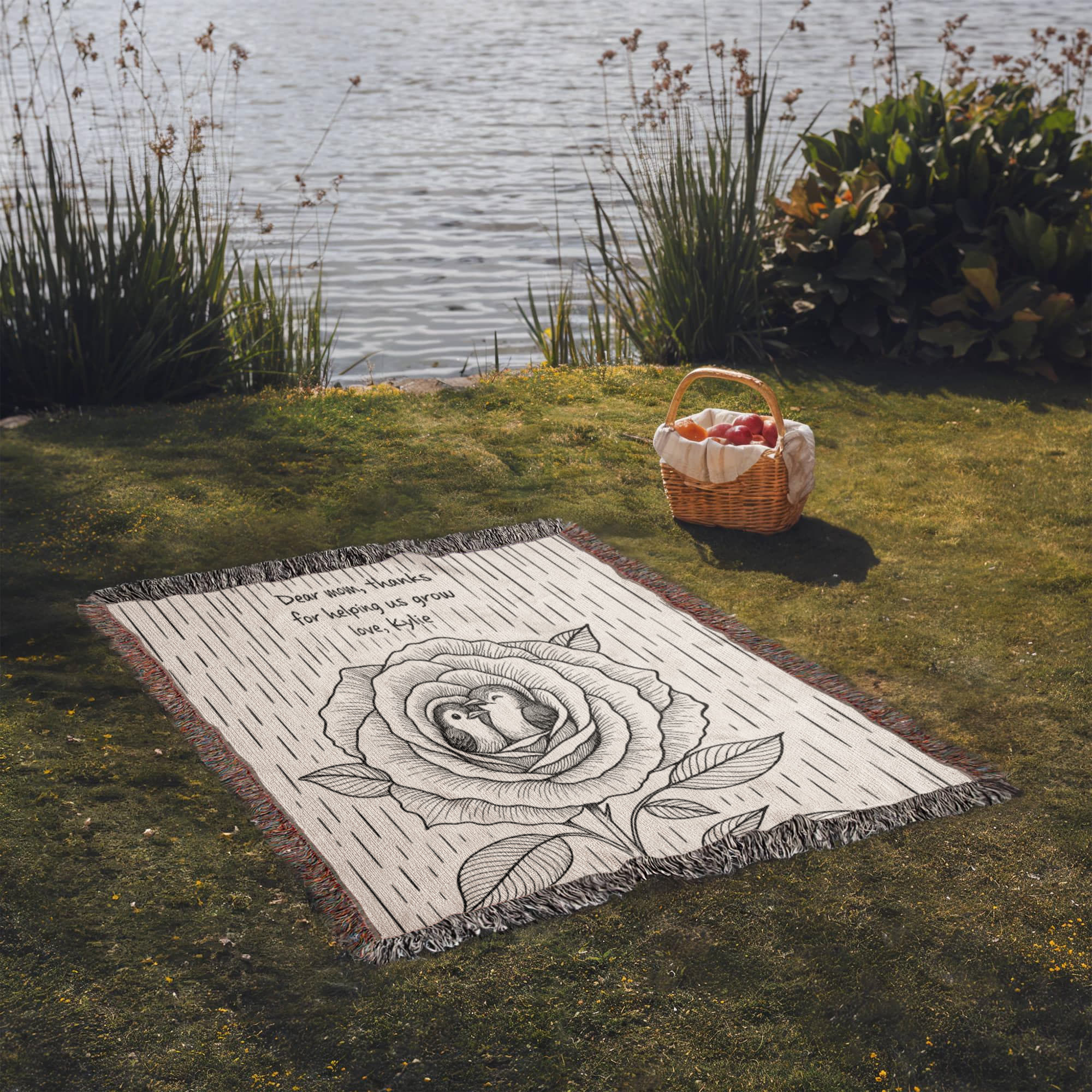 Love in Bloom – Personalized Hummingbird Rose Blanket