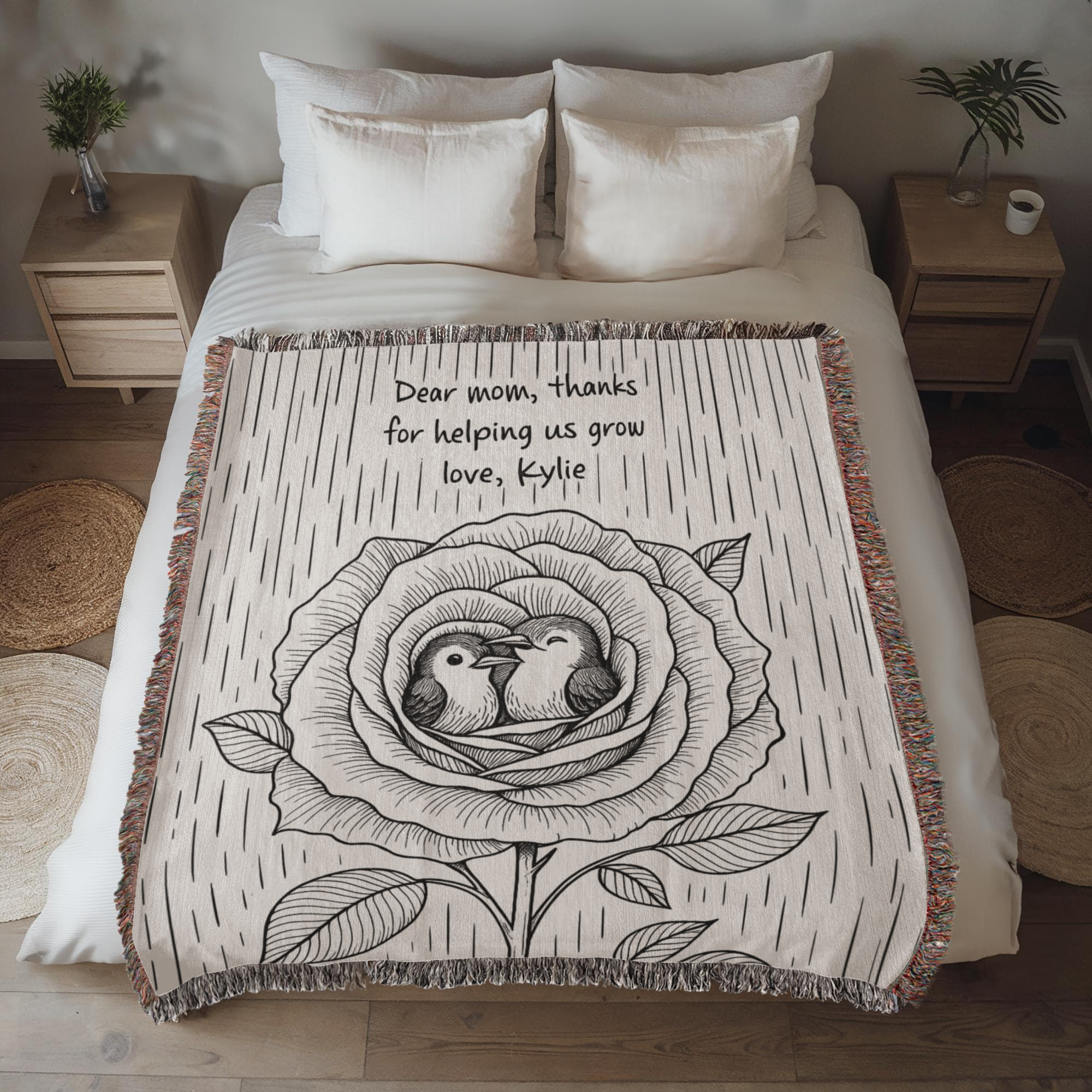 Love in Bloom – Personalized Hummingbird Rose Blanket