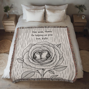 Love in Bloom – Personalized Hummingbird Rose Blanket
