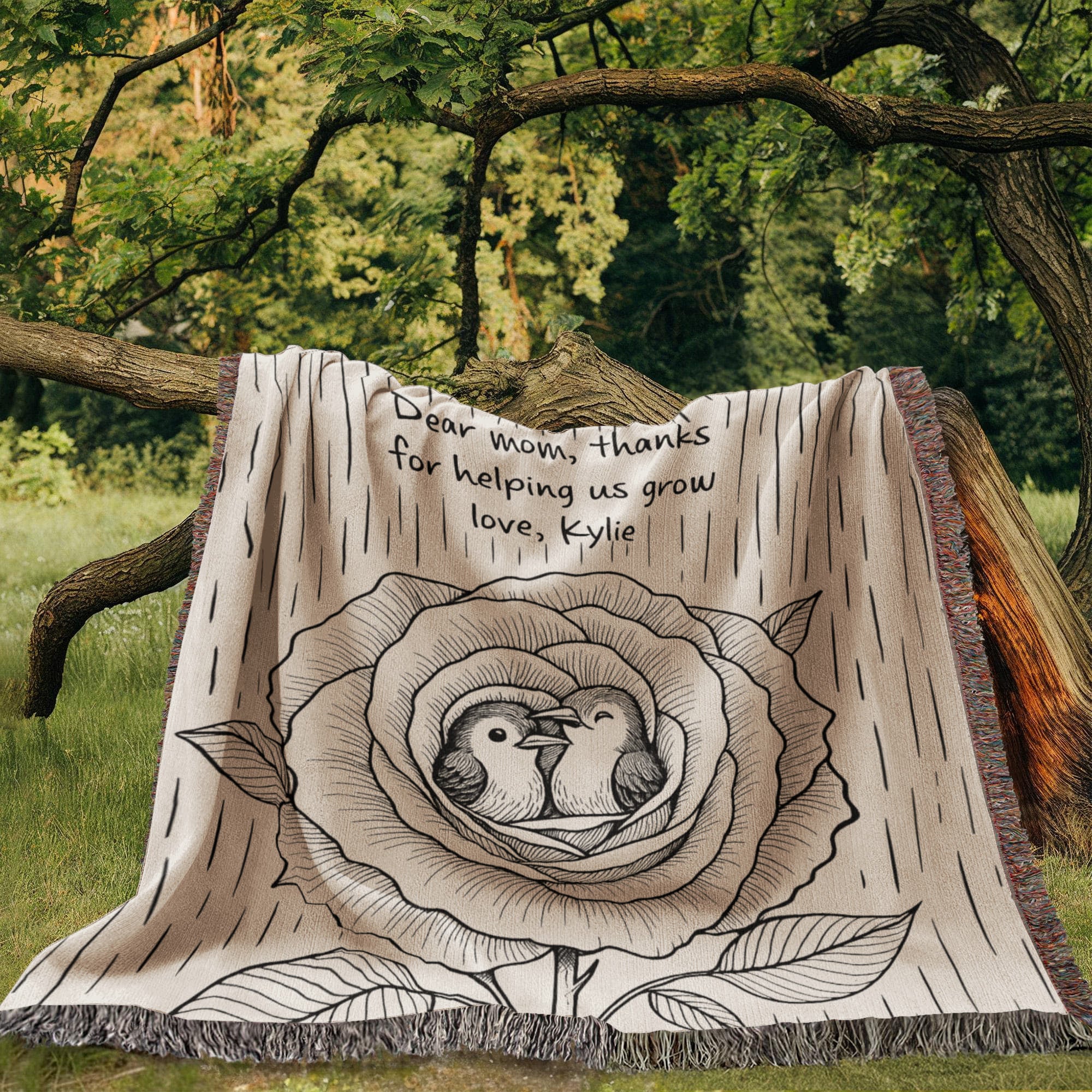 Love in Bloom – Personalized Hummingbird Rose Blanket